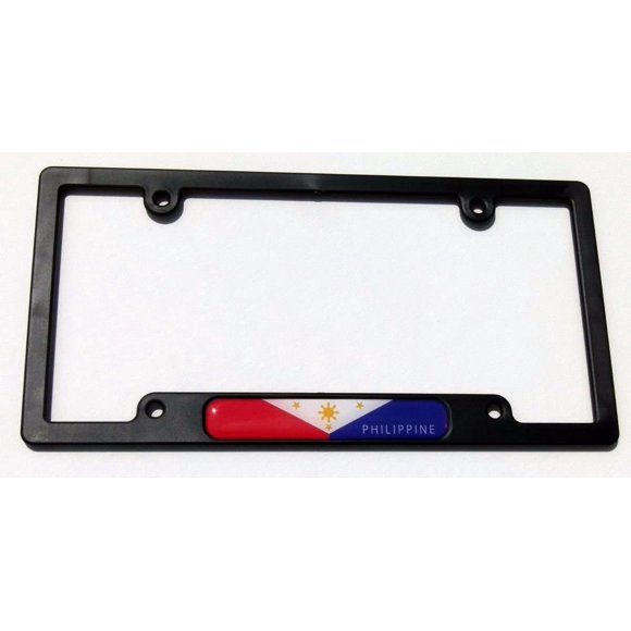 Philippine Flag Black Plastic Car License Plate Frame Domed Decal Philippines
