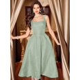 thumbnail image 3 of Mint Green Jacquard A-Line Midi Dress With Square Neck And Pockets, 3 of 8