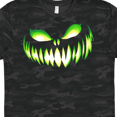thumbnail image 3 of Inktastic Wide Grinning Pumpkin Face in Lime Green Glow T-Shirt, 3 of 4