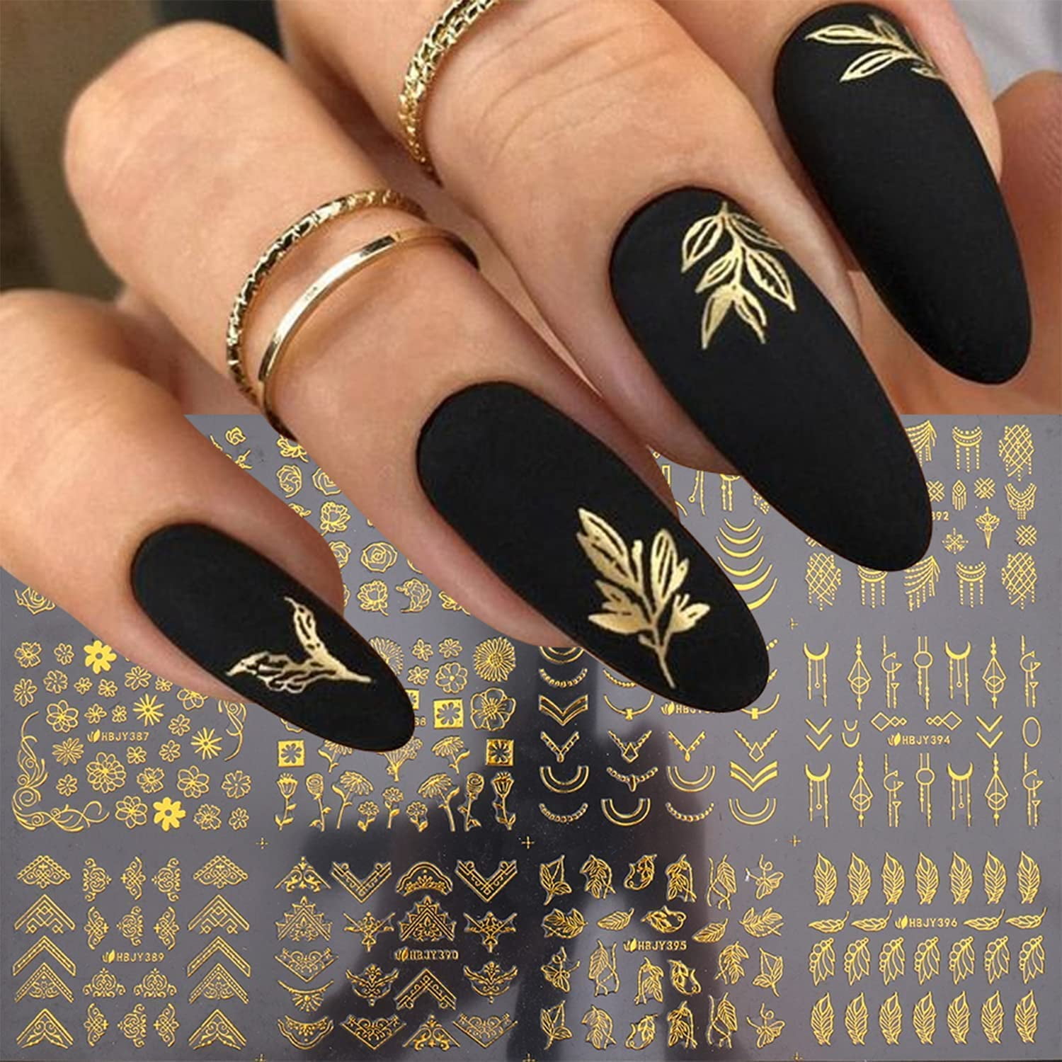 ÖHana nail Flower Nail Art Stickers Decals 3D Self-adhesive Gold Flower