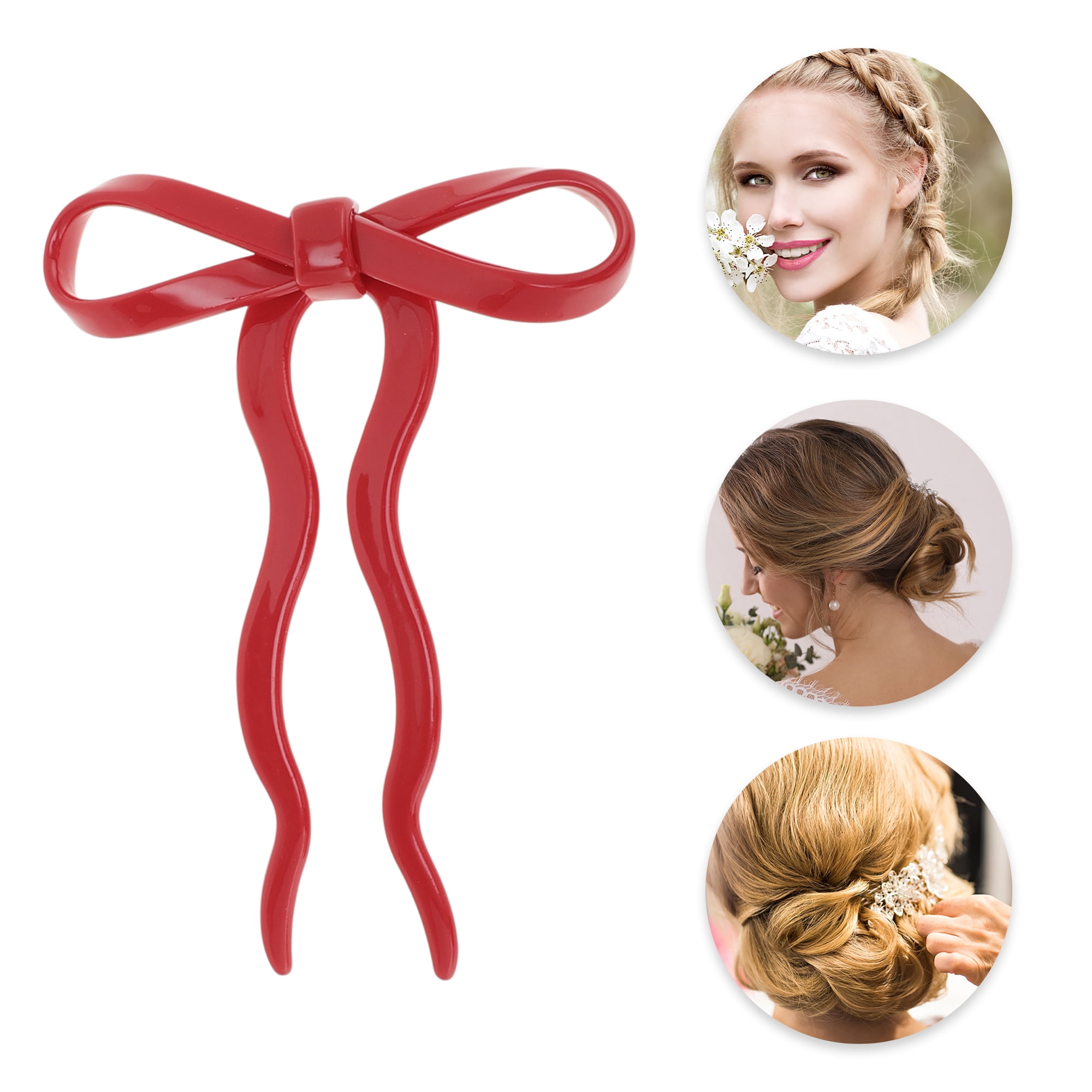 Unique Bargains Bow Wave Chignon Pin for Women 1 Pc Red