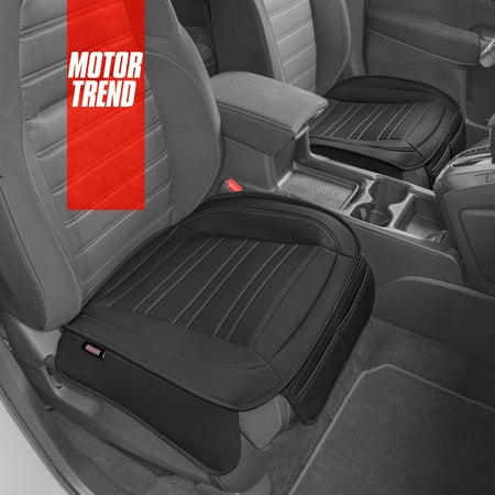 Motor Trend Car Seat Covers for Auto Truck SUV, Black Faux Leather Front Seat Covers for Cars, 2-Pack Padded Car Seat Protector Cushion