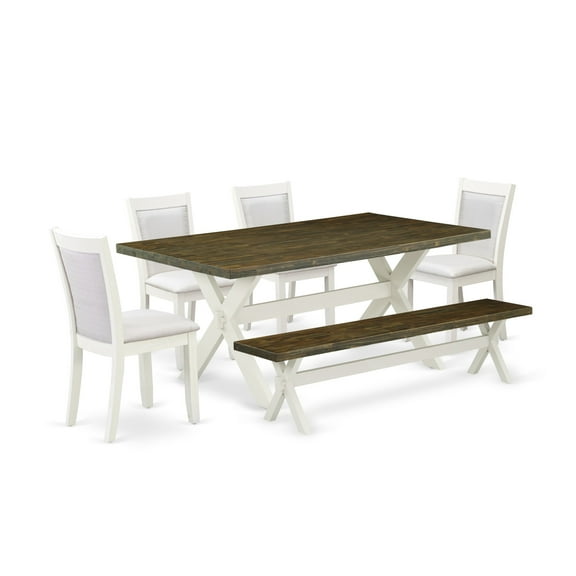 X077MZ001-6 6Pc Dinette Set - Rectangular Table , 4 Parson Chairs and a Bench - Multi-Color Color