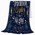 thumbnail image 2 of Tradition Lights the Night Quote with Menorah Candles and Dreidel, Classic Blue Gold Hanukkah Art, Ornate Leaf Motif Warm Flannel Blanket, Housewarming Gift for Living Room Home Decor, 2 of 9