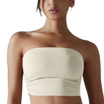 SWSMCLT Women's Crop Tube Top Tube Top Ruched Summer Casual Light Soft Tight Yoga Fitted Sexy Strapless Top Cream Small