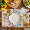 thumbnail image 4 of Sunflower Vintage Placemats Set of 6, Colorful Flowers Summer Botanical Retro Art Placemats for Dining Table, Place Mats for Kitchen Tabletop, Waterproof Wipeable Dining Table Mats Set, 4 of 9