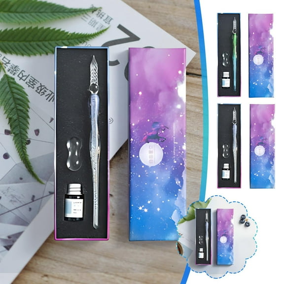 Glass Dip Pen Set with Handcrafted Borosilicate Glass Writing Pen and 10ml Ink Bottle - Decorative Calligraphy Fountain Pen with Colorful Sequins for Art Writing Wedding Events Birthday Gift