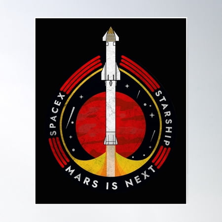 Spacex-Starship: Mars Is Next Commemorative Badge Poster Wall Art, Modern Wall Decor, 8x12 UNFRAMED