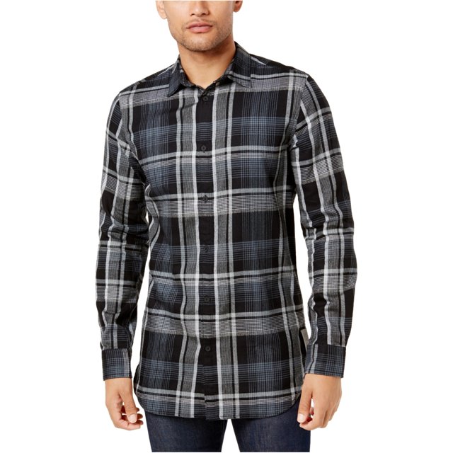 Camisa con Botones Calvin Klein Highland Plaid para hombre, negro, grande, Botones al frente