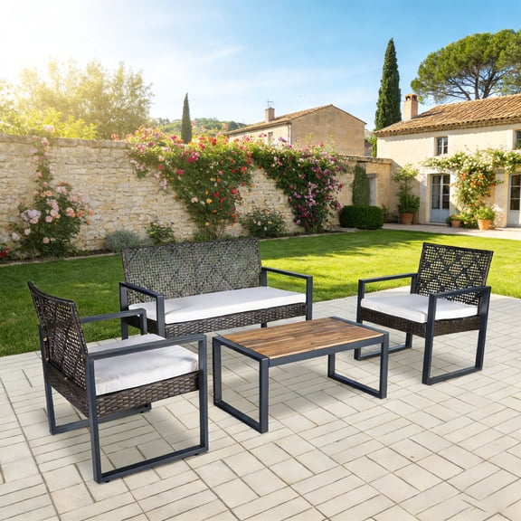 ChromaCore 4 Pcs Patio Furniture Set,Outdoor Acacia Wood Table with 3 Chairs for Garden,Balcony,Backyard