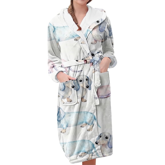 MEICHEN Plush Robes for Women Women's Long Nightgown with Pockets Up To The Ankle Hooded and Waisted Suitable for Home Use Women's Robes