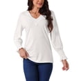 thumbnail image 1 of INSPIRE CHIC Blusas de manga larga con cuello en V y puños fruncidos para mujeres, estilo casual para otoño e invierno, 1 of 5