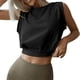 thumbnail image 1 of Jumpingount Top corto sin mangas para mujer, camiseta básica de Color sólido con cuello para correr, ropa de verano para fiesta, oficina, Prendas para la parte del cuerpo Negro S Jumpingount AP011025-01, 1 of 5