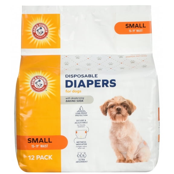 Arm & Hammer Female Dog Diapers, Size Small, 12 Count | Ultra-Absorbent, with Leak-Proof Protection