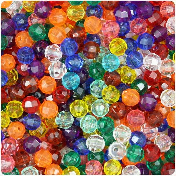 BeadTin Transparent Multi 6mm Faceted Round Craft Beads (600pcs)