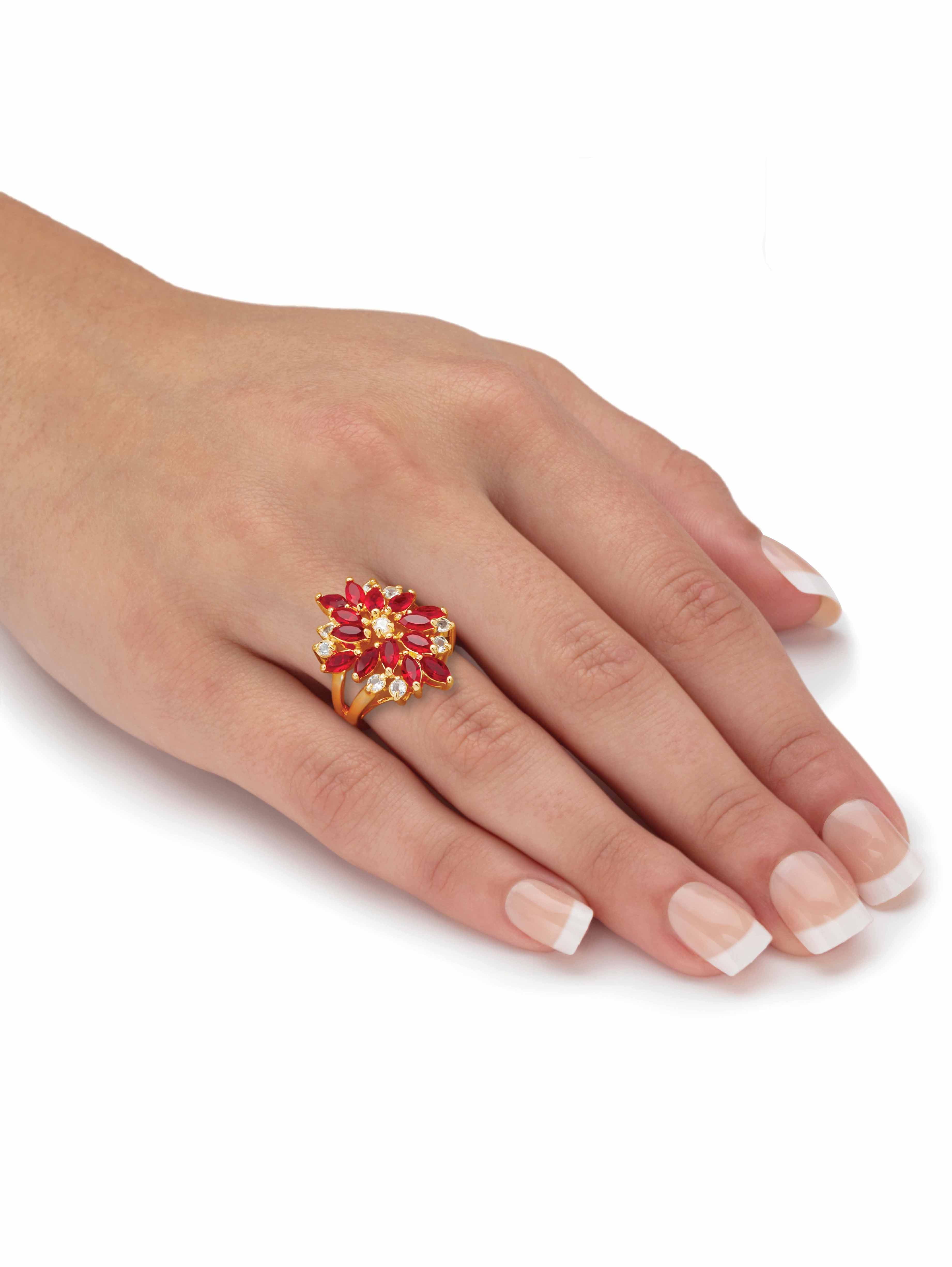 PalmBeach Jewelry Marquise-Cut Green Red or Blue Crystal Cluster Cocktail Ring 18k Gold-Plated