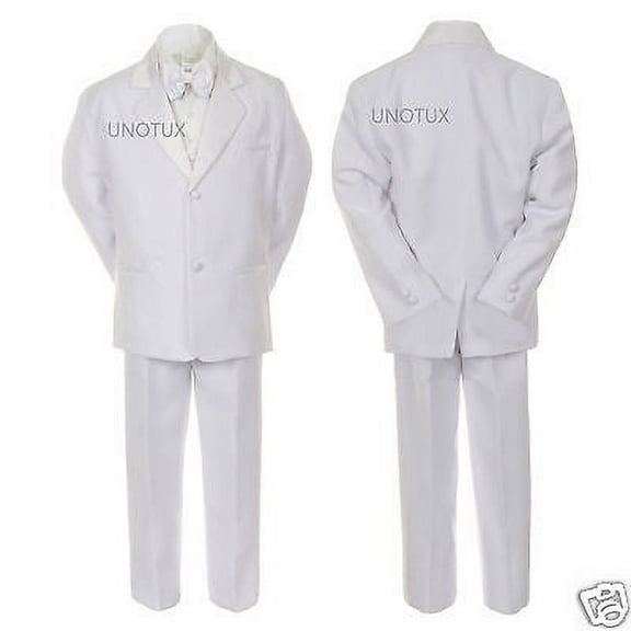New Boy Wedding Baptism Communion Formal Tuxedo Suit White,S M L XL-12,14,16,18