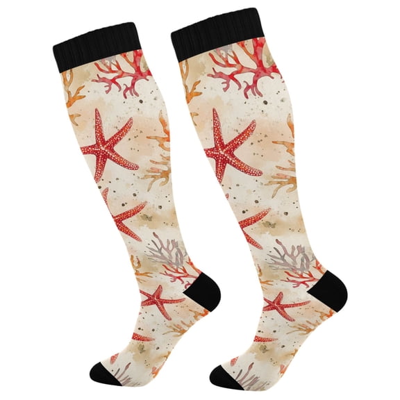 FORMRS Womens Knee High Socks Casual Long Thick Travel Daily Wear, 1 Pair, Orange Starfish