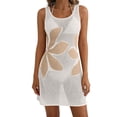 thumbnail image 3 of Xuhomer Summer Cover Ups for Women Floral Hollow Long Sleeve Crew Neck Split Beach Tank Cover Up Bikini Bathing Suits Loose Cami Sunscreen Cover Swimsuit Cover-up Dress White S, 3 of 5