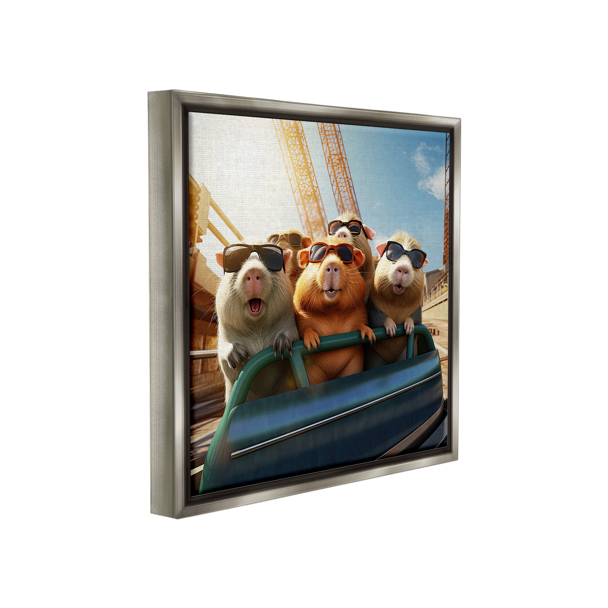 Stupell Industries Guinea Pigs on Rollercoaster Animals & Insects Painting Gray Floater Framed Canvas Art Print Wall Art, 25 x 25