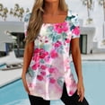 thumbnail image 1 of Hauts d'Été Grande Taille pour Femmes Mode Décontractée Imprimée Col Carré Manches Courtes Boutons Blouses Amples Col en V T-Shirt Femmes en Liquidation, 1 of 5