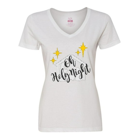 Inktastic Oh Holy Night Christmas Nativity with Yellow Stars Women's V-Neck T-Shirt