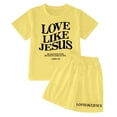 thumbnail image 4 of WELOIJEVBE Girls Spring Summer Two Piece Set Athletic Short Sleeve T-Shirts Top and Shorts for Child Girls Clothes Girls 4-5 Years, 4 of 5
