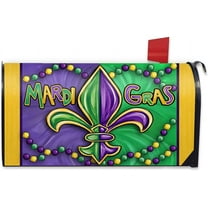 Mardi Gras Mailbox Cover Magnetic Standard Size 21"x19" Fleur De Lis New Orleans Carnival Decorative Post Letter Box Wrap Decor Beads Masquerade Holiday Garden Yard Outdoor Decoration