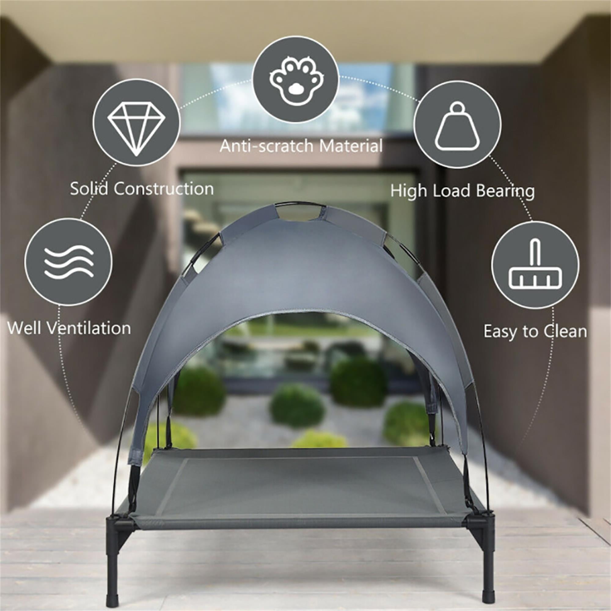 Kadyn 32" Outdoor Elevated Dog Cot with Removable Canopy Shade, Pet Bed for Camping Small Medium Dogs, Portable Cooling Raised Dog Bed with and Side for Beach, Gray