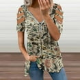 thumbnail image 2 of Cute Vintage Bug Pattern Womens Summer V Neck Zipper Top Short Sleeve T Shirt Off Shoulder Top Casual Classy Loose Shirts, 2 of 7