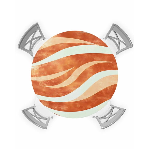 nqOlkjepod Burnt Orange Waves Round Tablecloth, Fitted Table Cover with Elastic for 36"-44" Round Tables, Ombre Sea Ripples Shabby Beach Table Cloth Outdoor Dinning Party Waterproof Tablecloths