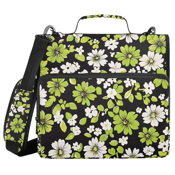 FORMRS Zipper Binder with Shoulder Strap 2-inch Ring 500 Sheet Capacity File Bag, Green Flower Pattern
