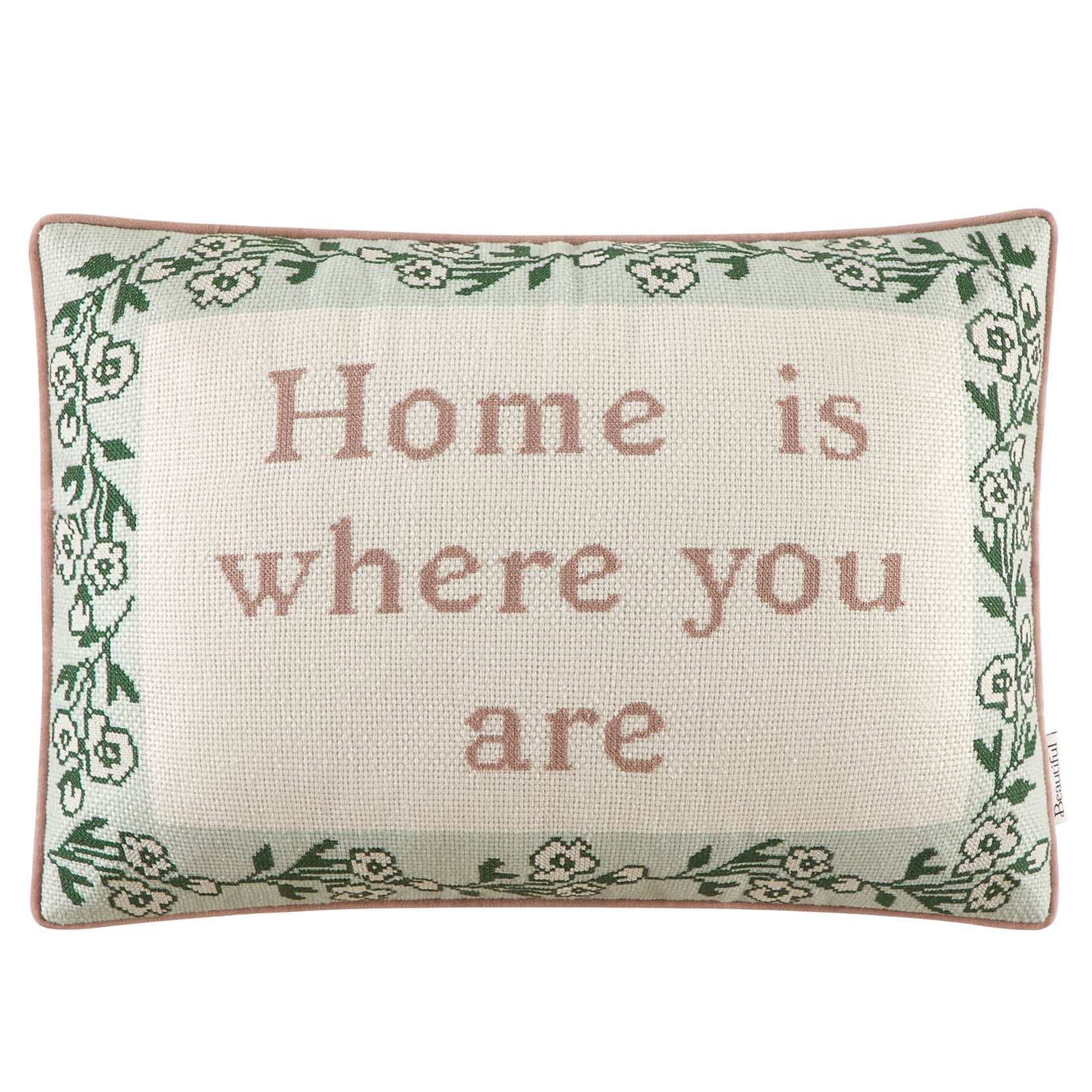 Beautiful Sentiment Needlepoint Lumbar Decorative Pillow by Drew Barrymore, 14" x 20"