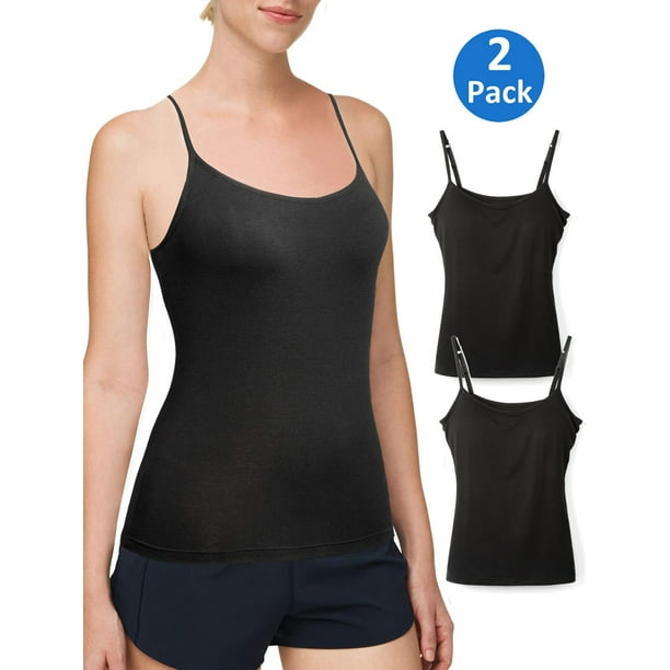 MISS MOLY - Women's Cami with Built-in Bra Adjustable Strap, 2 Pack Summer Sleeveless Tank Top