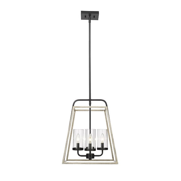 Millennium Lighting Bonnie 4 Light Pendant in Matte Black Grey Wood with Clear Glass Shades