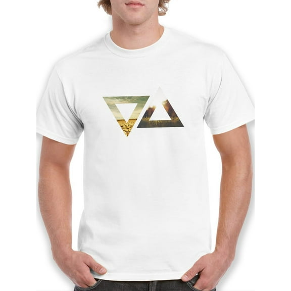Triangles Horizon Duality Pattern Graphic Men White T-Shirt, Male Medium