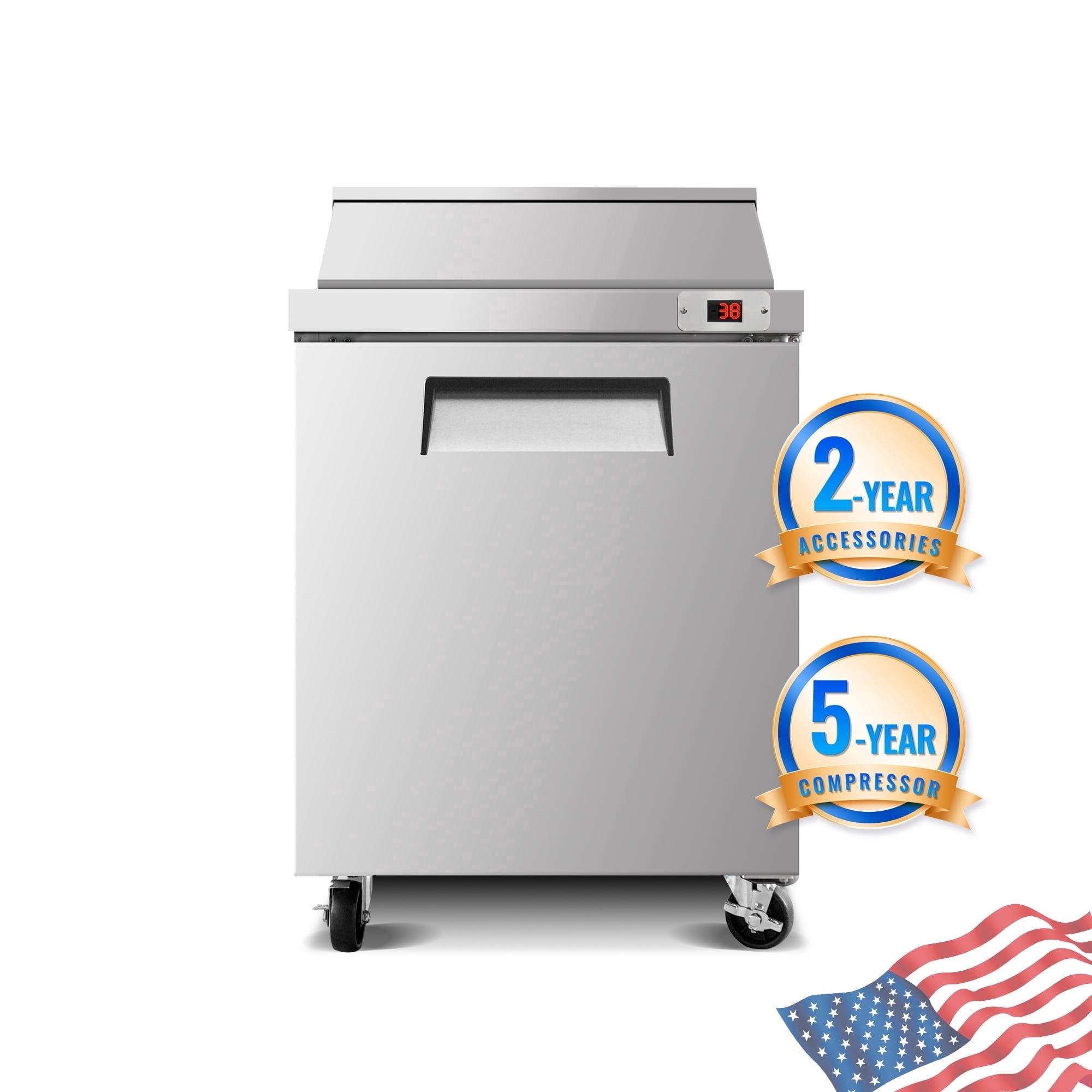 ORIKOOL 29" Commercial Sandwich Prep Table Refrigerator, Single Door Stainless Steel