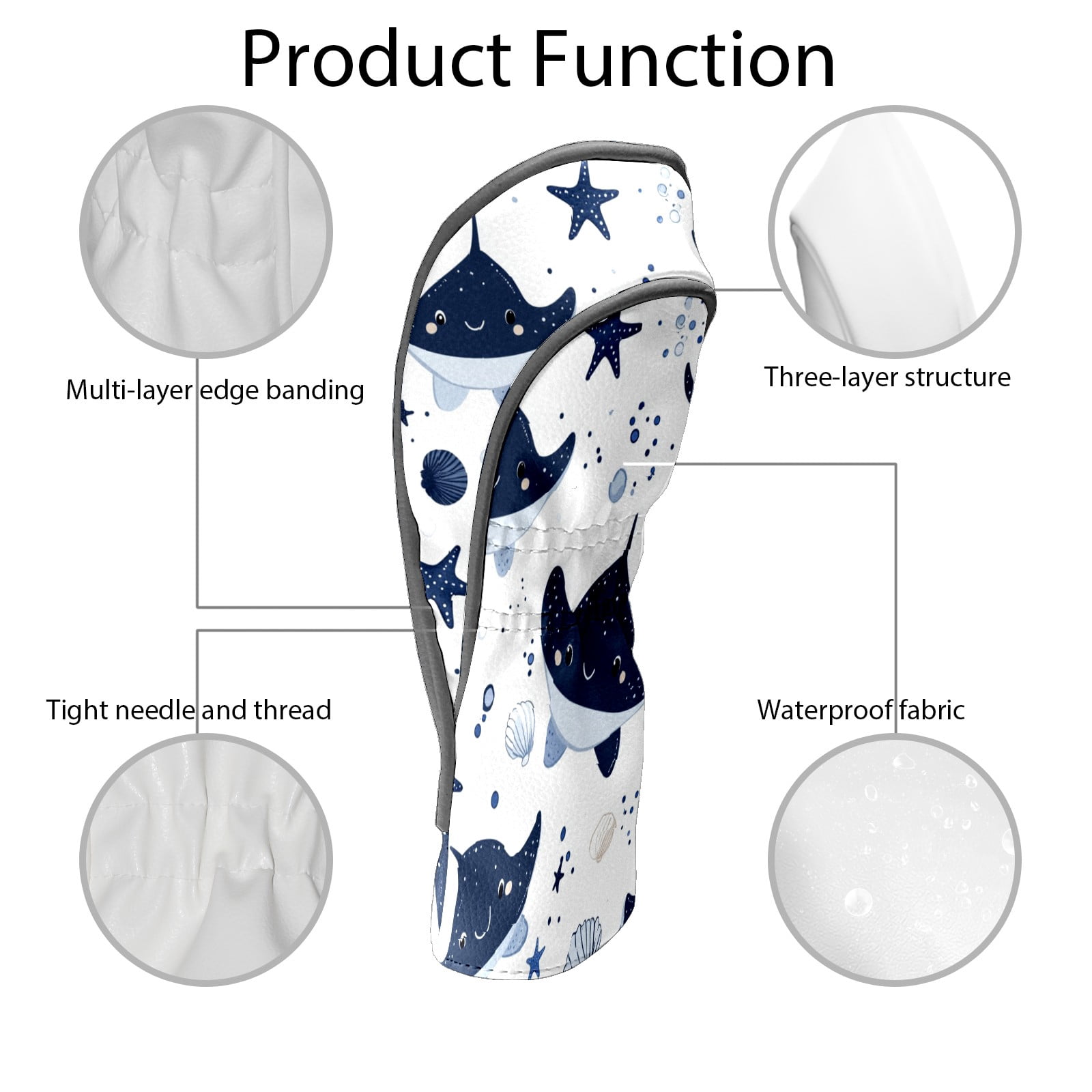 Golf Club Covers PU Leather Waterproof Head Covers for Fairway Woods Hybrids Bat Fish