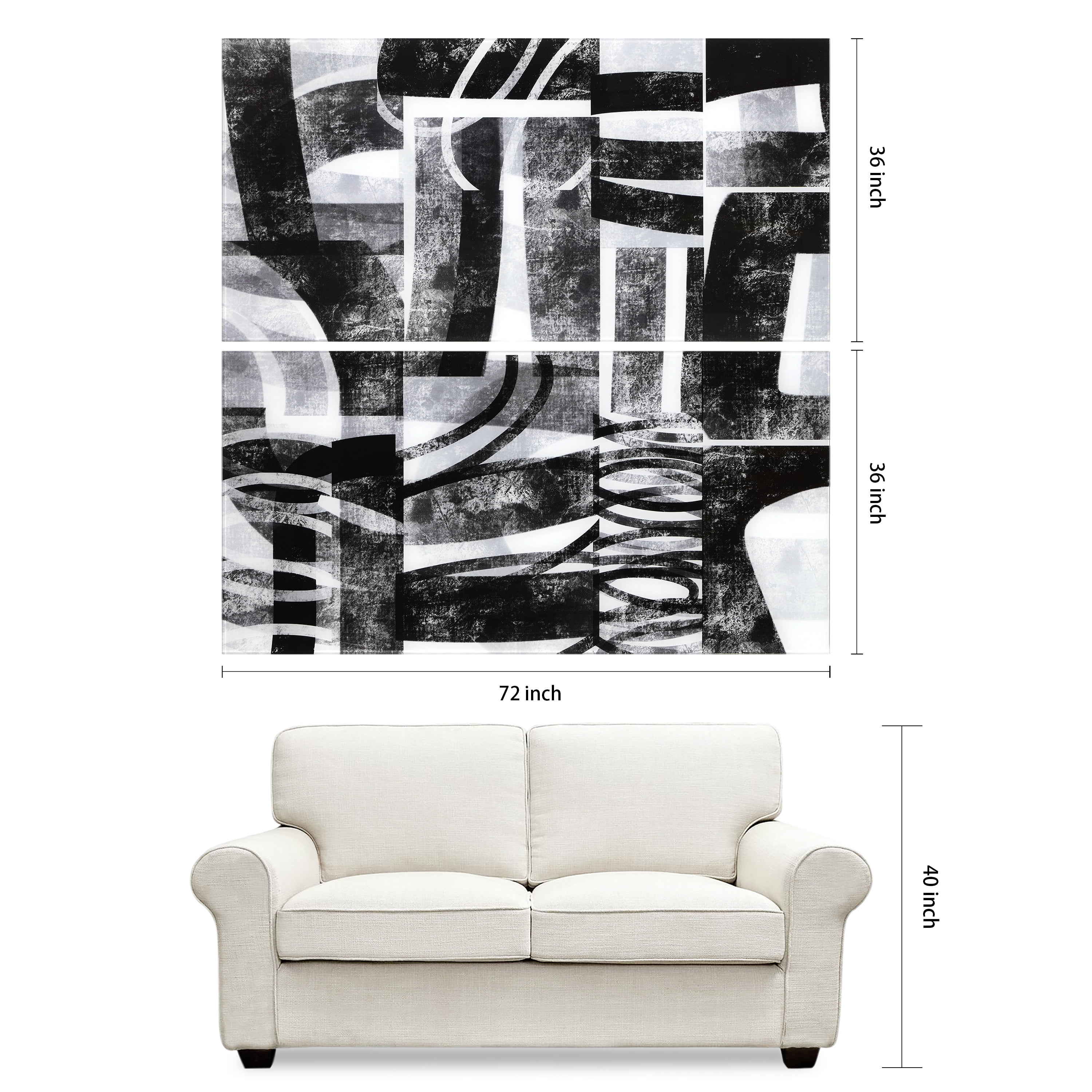 "Compartment A & B" Oversized 72"x 36" Frameless Free-Floating Reverse Printed Tempered Art Glass Panels Set