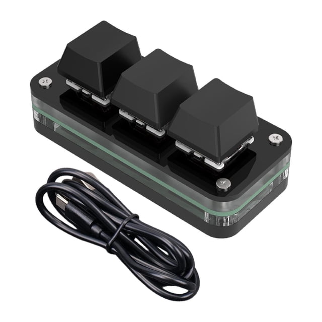 Mini teclado mecánico para juegos de 3 teclas, profesional, con esquinas redondeadas, apariencia suave y cómoda, teclado para juegos portátil Conjunto de necesidad negra