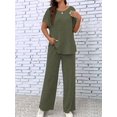 thumbnail image 4 of Women'S 2pcs Casual Short Sleeve Solid Color Top and Long Pants Trouser, 2 Piece Outfits Set for Women Army Green M, 4 of 8