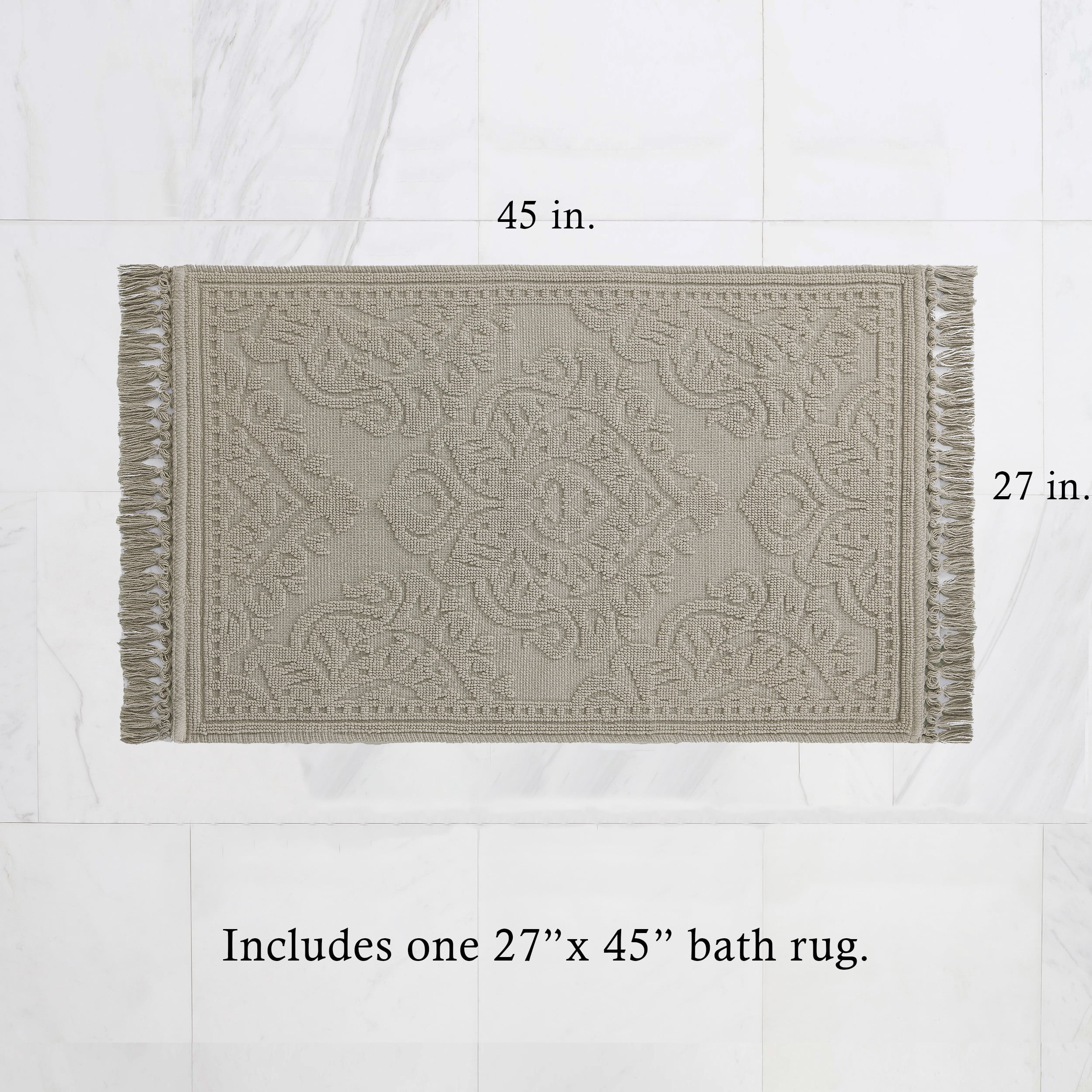 Jean Pierre Ricardo Cotton Fringe 27 x 45 in. Bath Rug, Linen