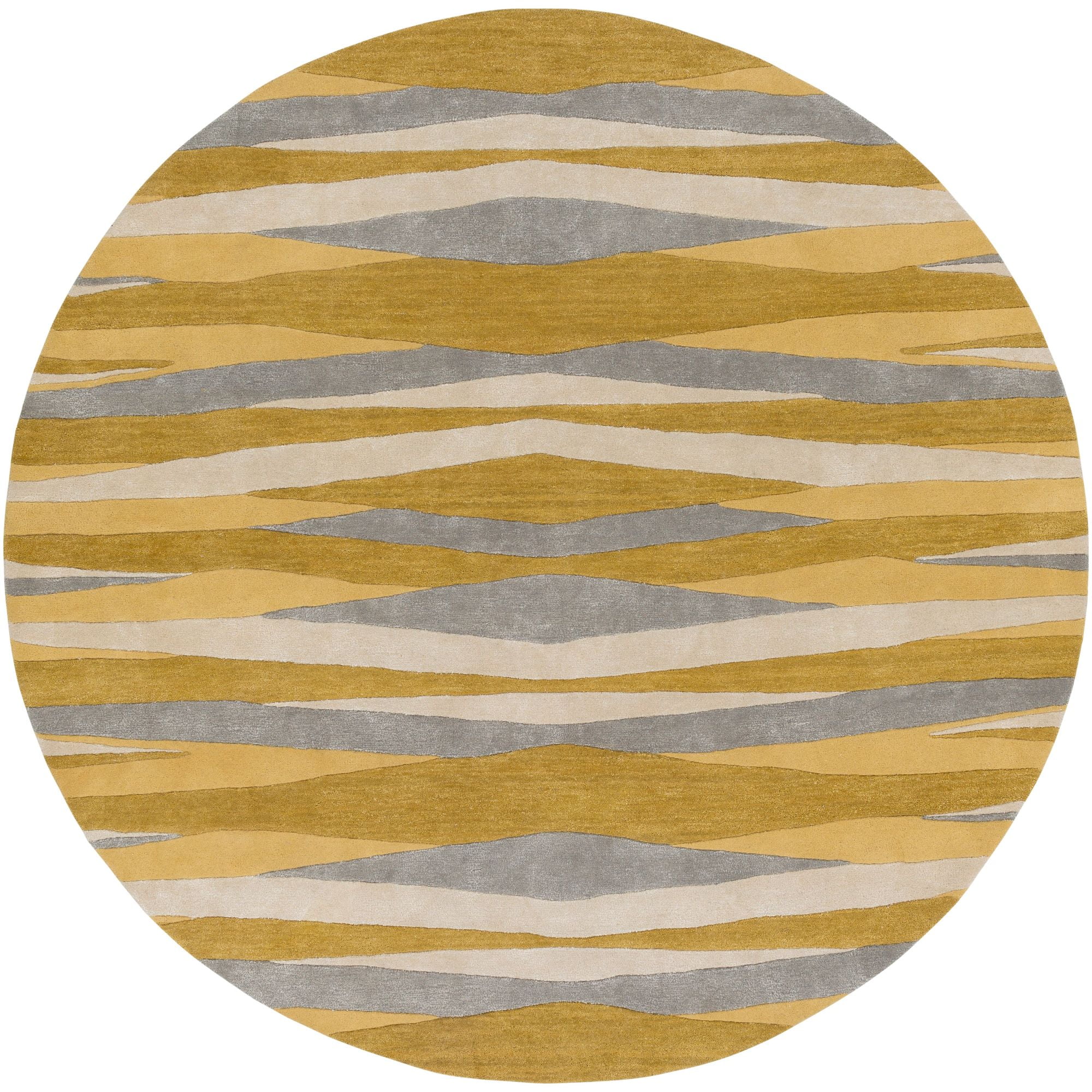 8' Modern Style Mustard Yellow and Gray Round Area Throw ...
