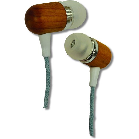 Earth-Budz - Genuine Wood Earbuds, in-Ear Noise-Isolating Headphones, with in-line Microphone. (Blue Skies)
