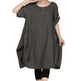 thumbnail image 1 of Wweixi Loose Dress with Pockets Short Sleeve Spring Summer Robe O-Neck Skirt Irregular Dresses Knee-Length Fashionable Club Dark Green L, 1 of 5