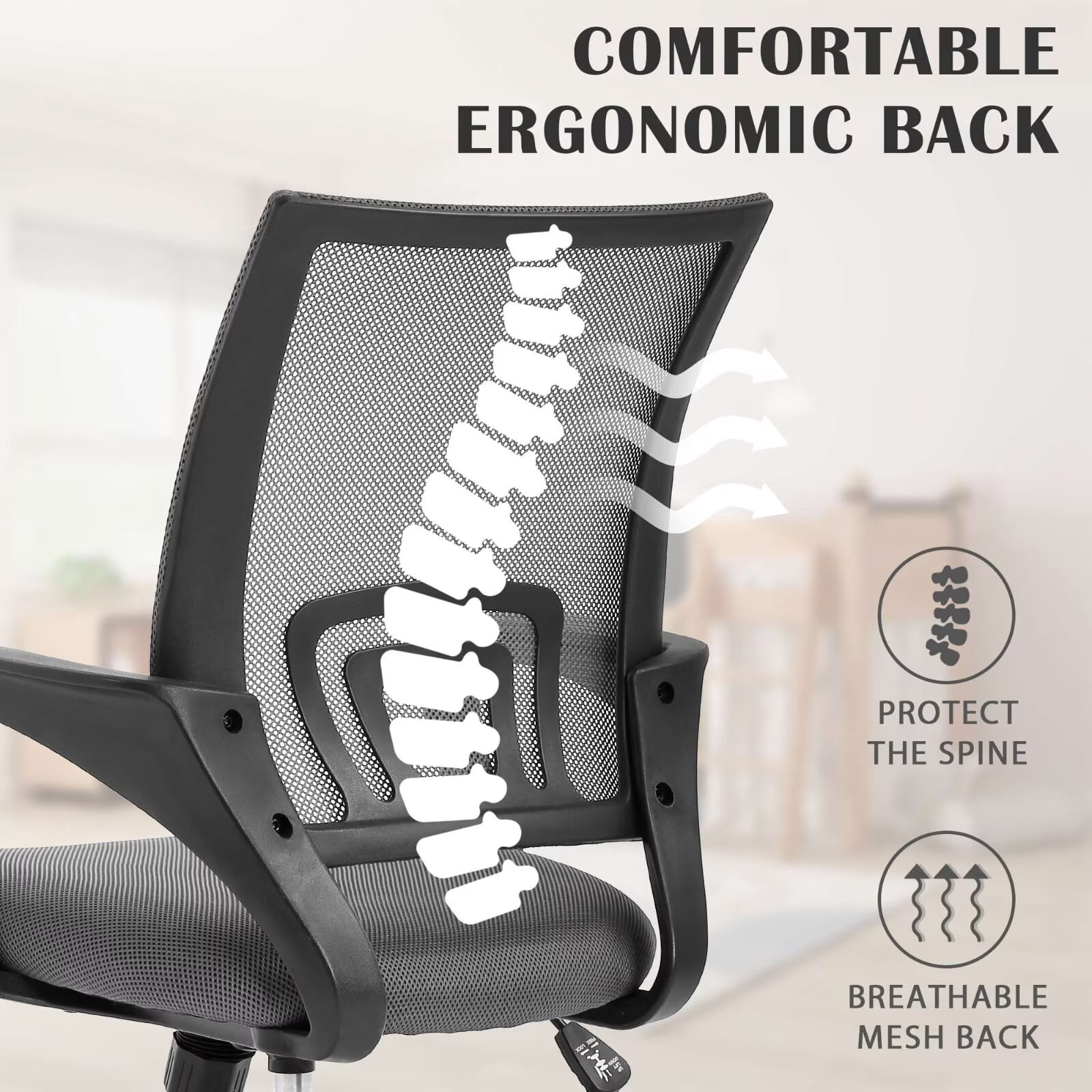 YRLLENSDAN Mesh Office Chair with Lumbar Support and Armrest, Comfortable Desk Chairs with Wheel, Home Swivel Chair with Adjustable Height and Tilt, Grey