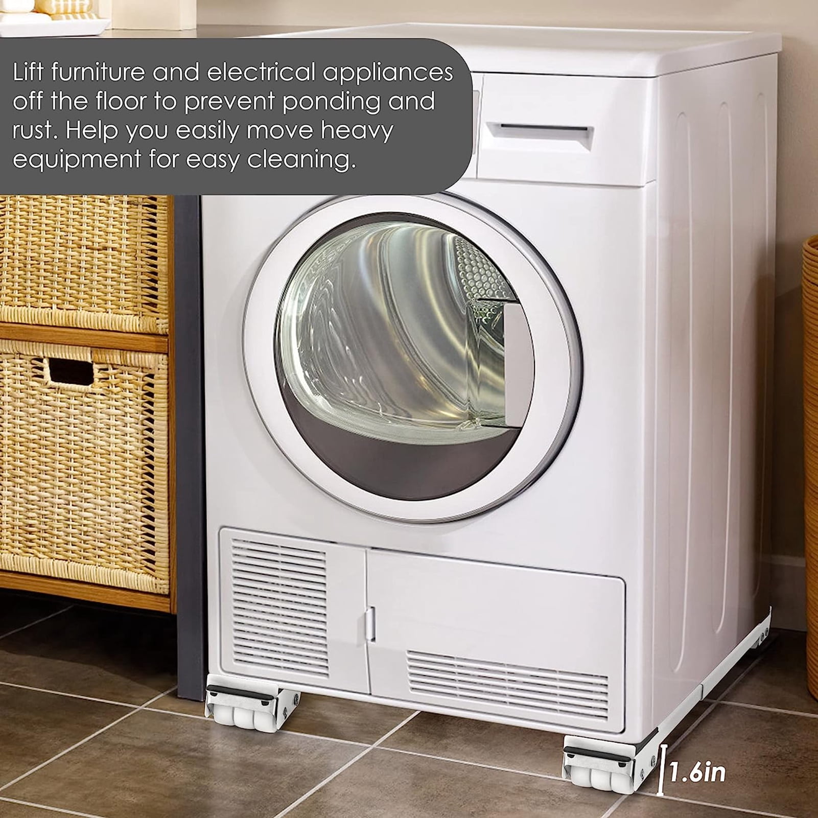 Mosey 2Pcs Mobile Washing Machine Bases with Locking Brake Stable Stand for Easy Moving And Floor Protection