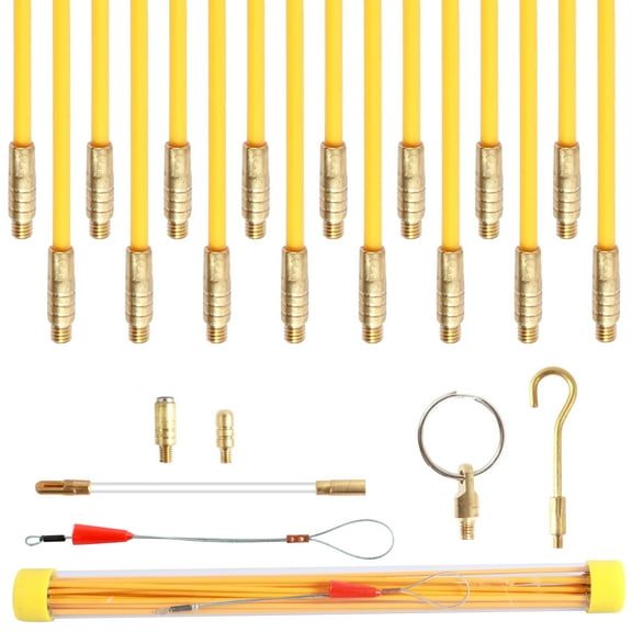 Ikoopy Fiberglass Running Electrical Wire Cable Pulling Fish Tape Kit with Fish Tape Tool Cable Snake Rods Kit for Ceiling Fan Sockets Dimmer Lamp Plug
