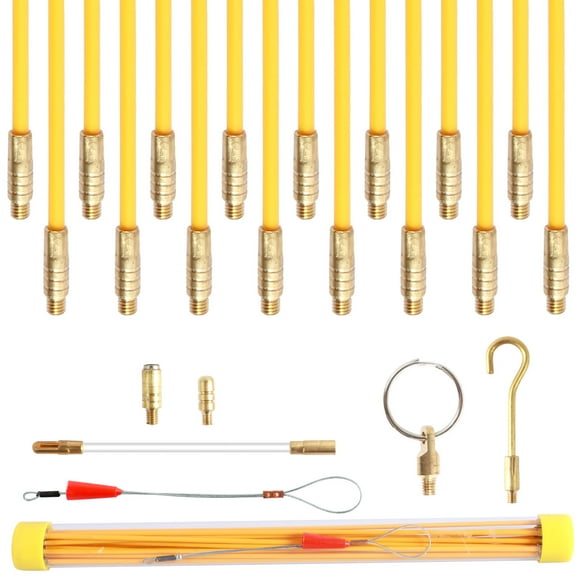 Fiberglass Running Electrical Wire Cable Pulling Fish Tape Kit with Fish Tape Tool Cable Snake Rods Kit for Ceiling Fan Sockets Dimmer Lamp Plug