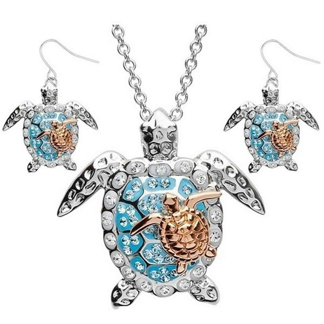 Fiudx Collar Elegante, Moda de Tortuga, Joyería para Dama, Conjunto de Aretes de Cadete de Aleación, Regalo para Banquete de Boda, Estilo Fiesta, Accesorio para Mujer, Talla 2, 5 Cm y 43 Cm.